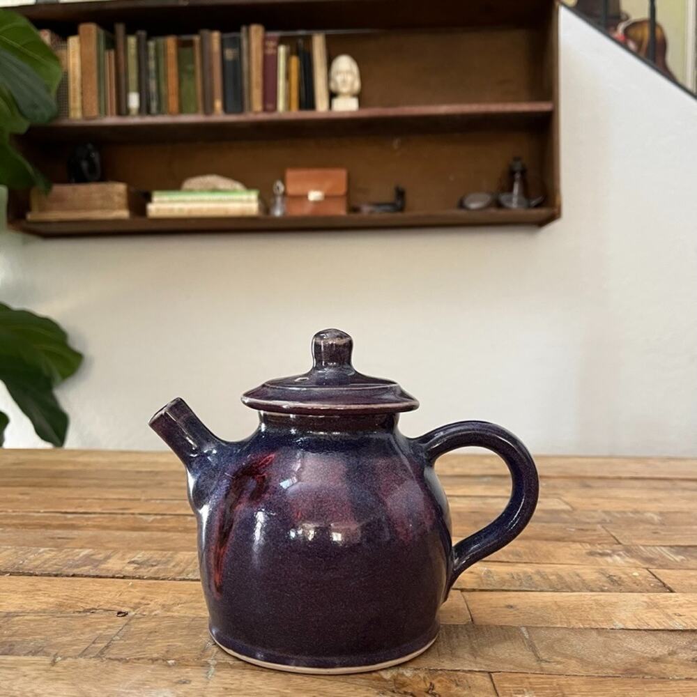 Studio Art Lidded Ceramic Teapot 5 in Glossy Purple & Red Drip Glaze